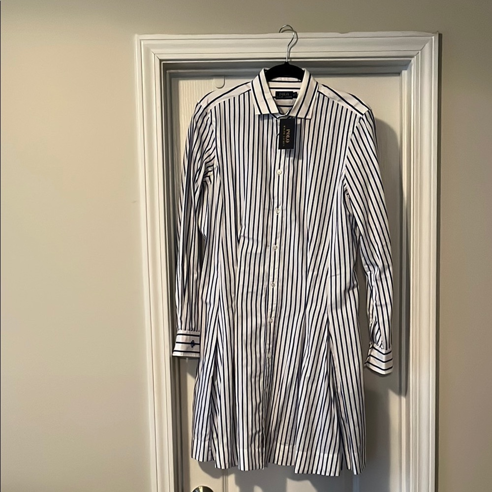 Polo Ralph Lauren blue and white shirt dress with pockets
